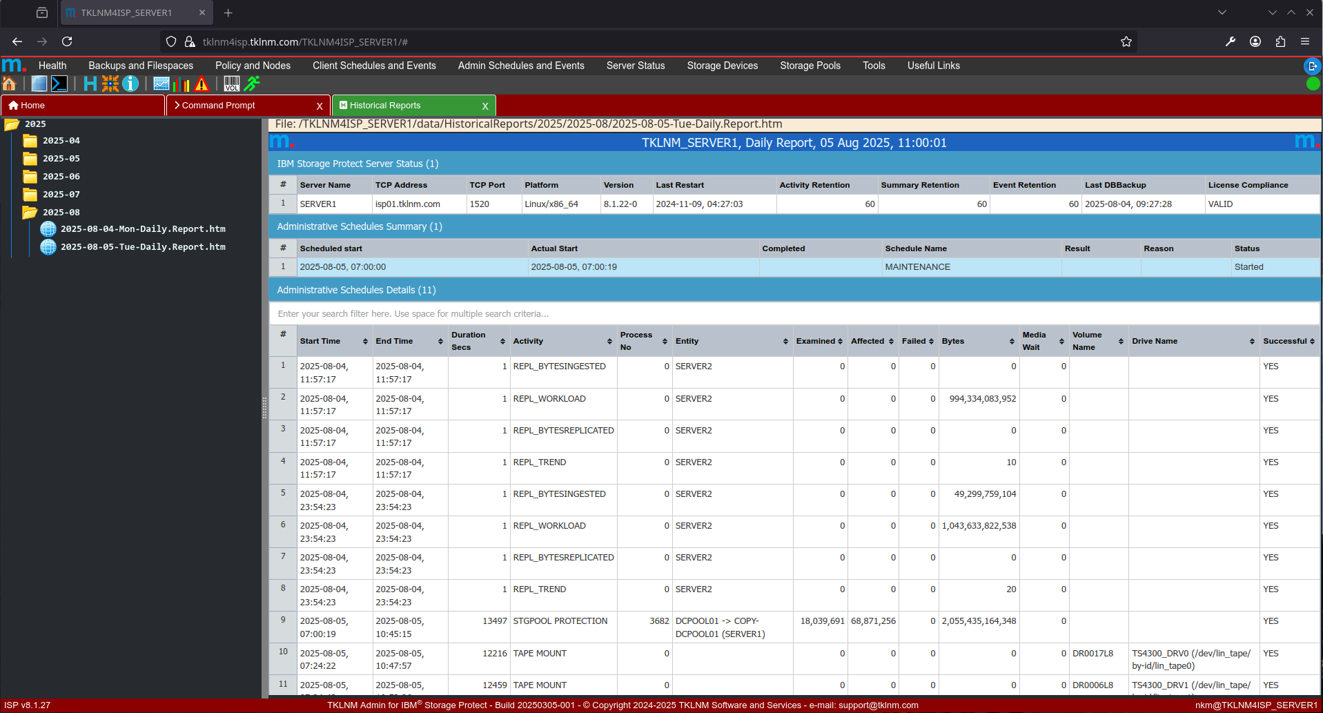 Automated detailed daily backup report for all admin tasks and client jobs