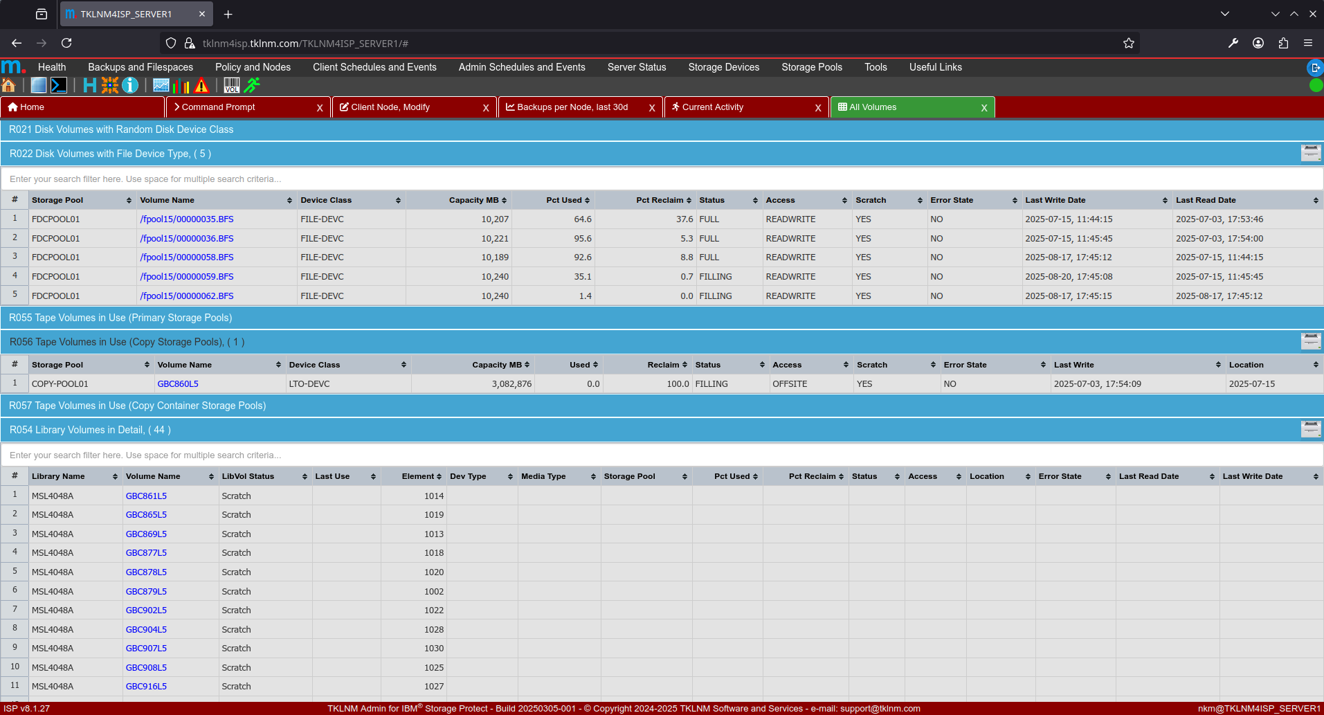 detailed report for all private and scratch volumes
