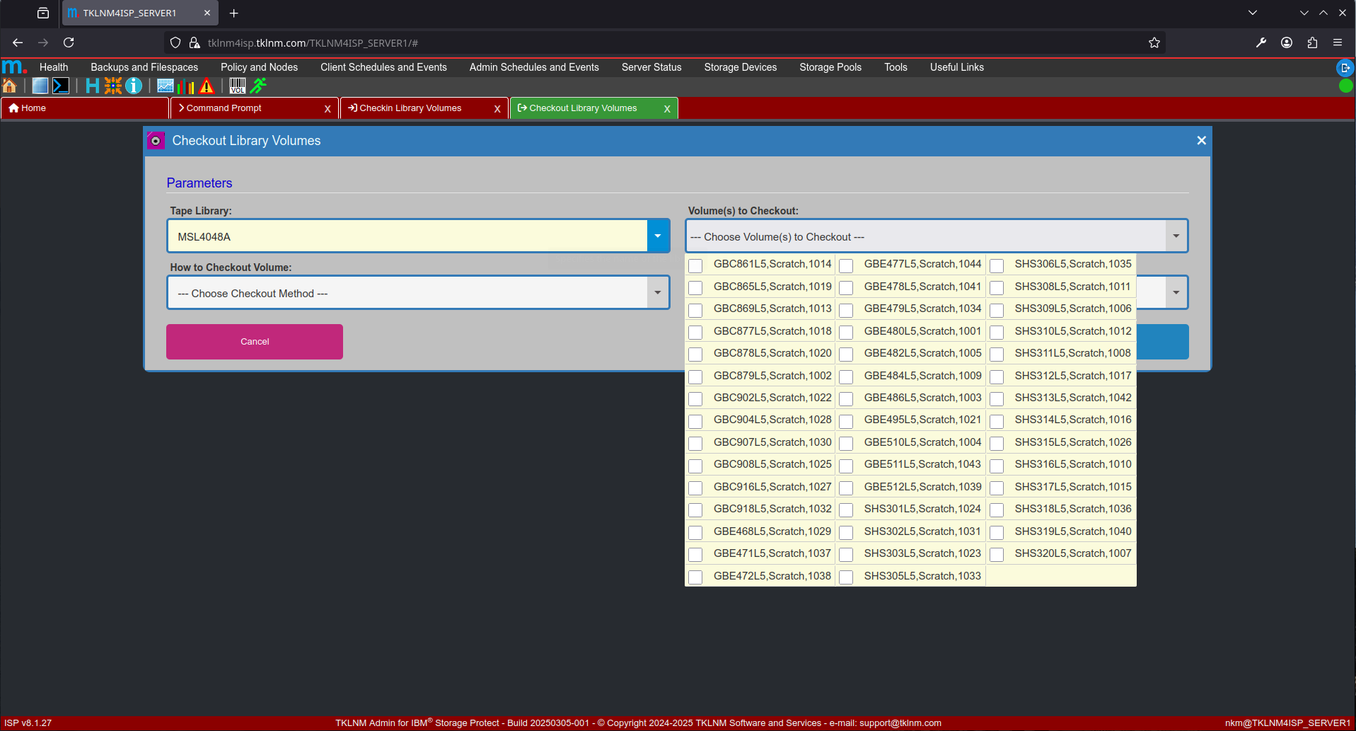 Checkout Library Volumes wizard