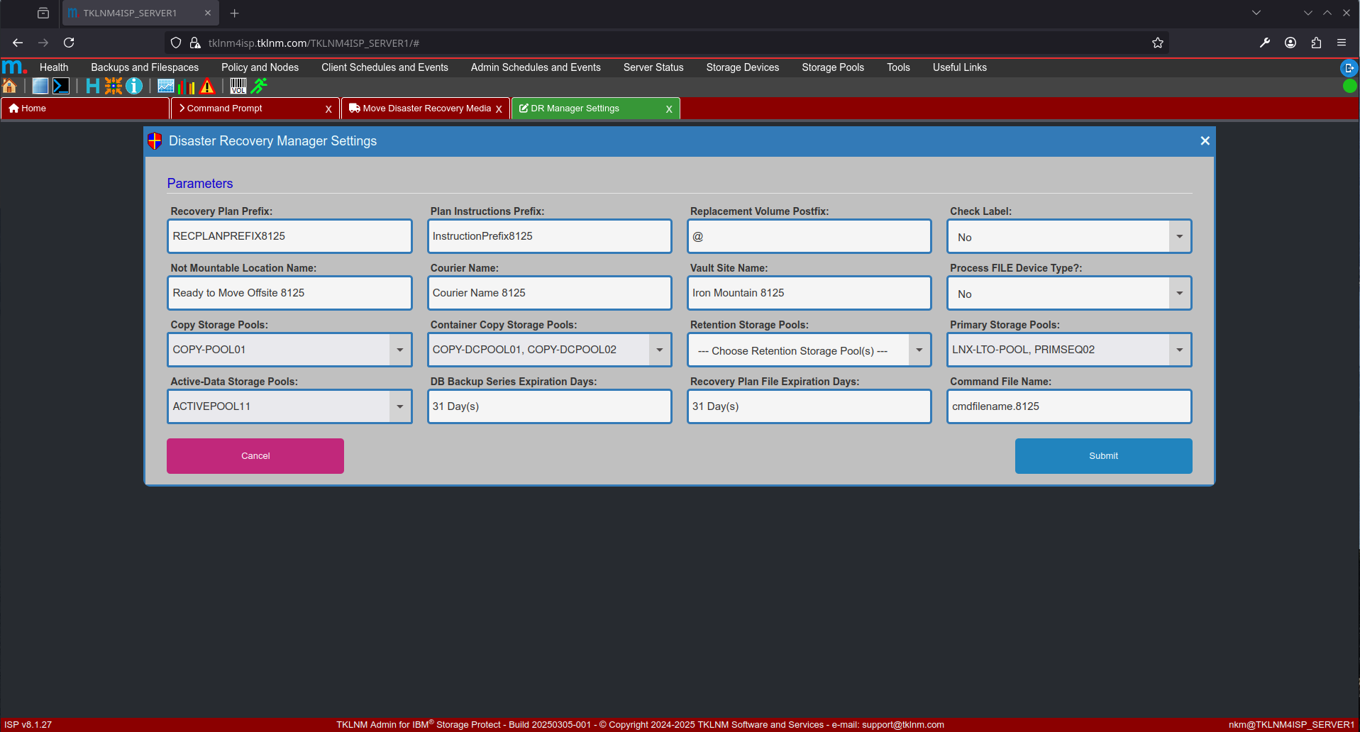 Disaster Recovery Manager update settings wizard