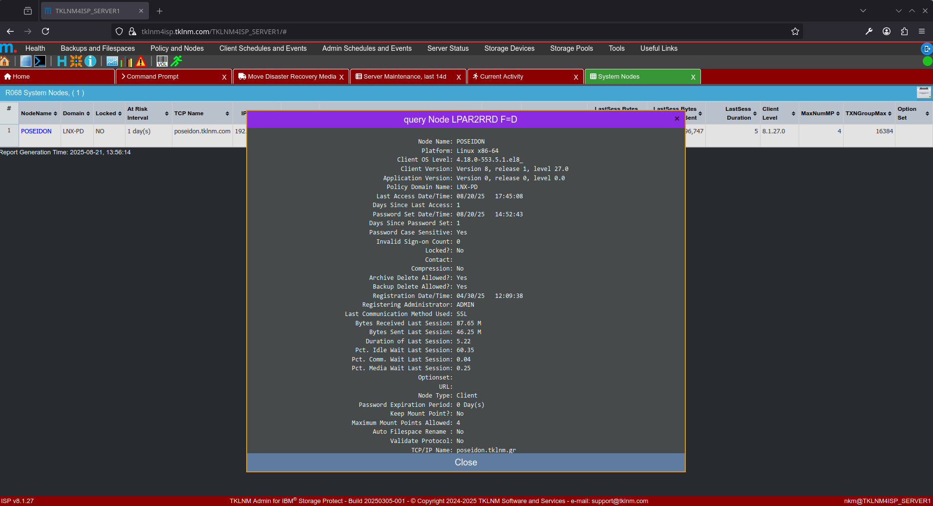 All nodes report and details for any individual node